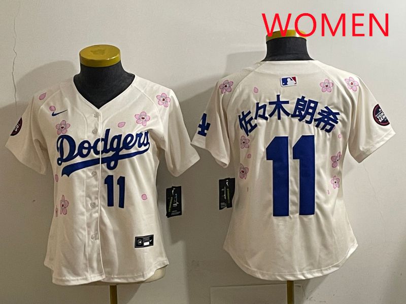 Women Los Angeles Dodgers 11 R.Sasaki Cream Sakura Edition 2025 Nike MLB Jersey style 32